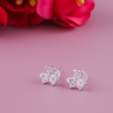Silver Flower Design CZ Diamond Earrings for Women